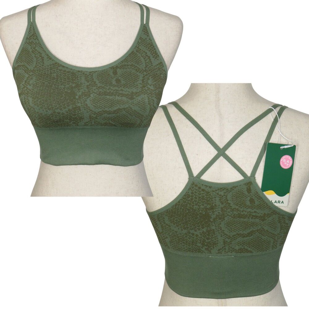 Halara Olive Green Snake Print Crisscross Strappy Sports Bra Size Small